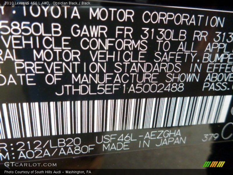 Obsidian Black / Black 2010 Lexus LS 460 L AWD