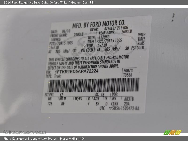 Oxford White / Medium Dark Flint 2010 Ford Ranger XL SuperCab