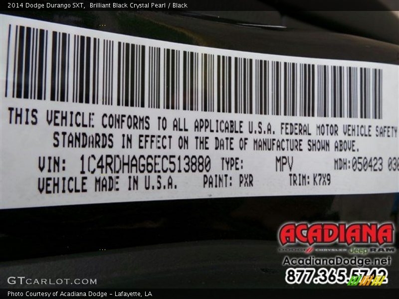 Brilliant Black Crystal Pearl / Black 2014 Dodge Durango SXT