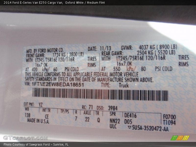 Oxford White / Medium Flint 2014 Ford E-Series Van E250 Cargo Van