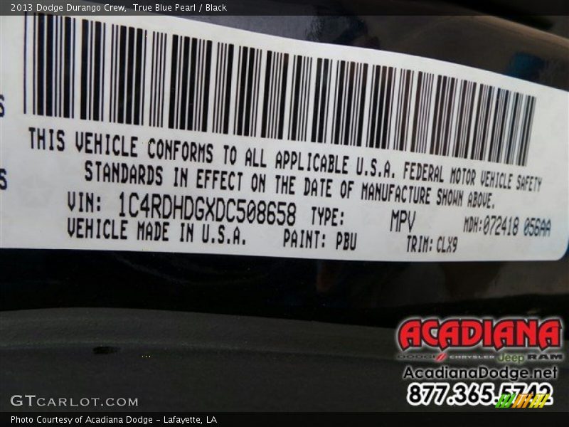 True Blue Pearl / Black 2013 Dodge Durango Crew
