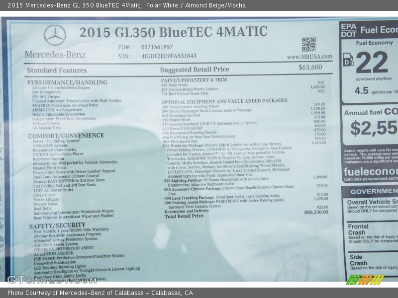 Polar White / Almond Beige/Mocha 2015 Mercedes-Benz GL 350 BlueTEC 4Matic