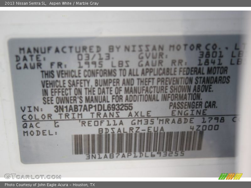 Aspen White / Marble Gray 2013 Nissan Sentra SL
