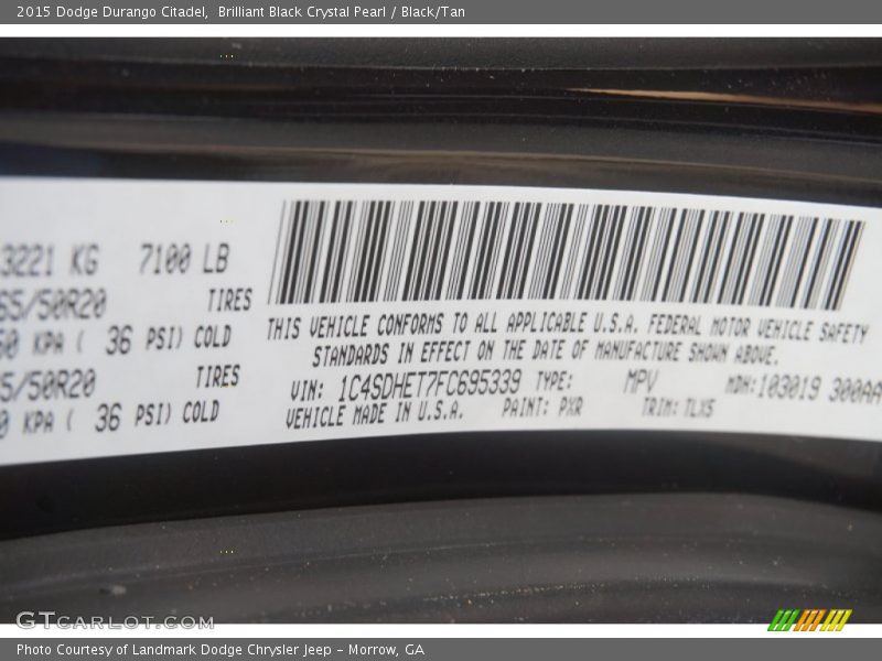 Brilliant Black Crystal Pearl / Black/Tan 2015 Dodge Durango Citadel