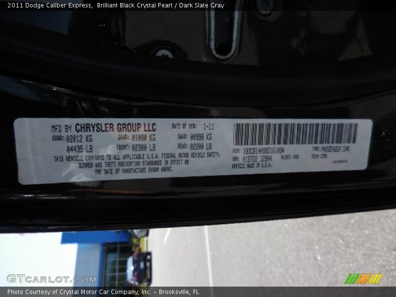 Brilliant Black Crystal Pearl / Dark Slate Gray 2011 Dodge Caliber Express