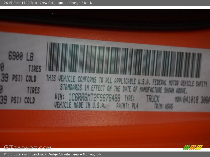 2015 1500 Sport Crew Cab Ignition Orange Color Code PL4