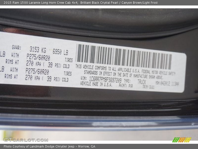 Brilliant Black Crystal Pearl / Canyon Brown/Light Frost 2015 Ram 1500 Laramie Long Horn Crew Cab 4x4