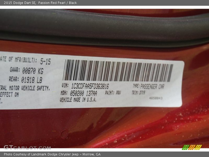 Passion Red Pearl / Black 2015 Dodge Dart SE