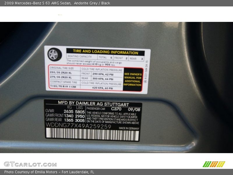 Andorite Grey / Black 2009 Mercedes-Benz S 63 AMG Sedan