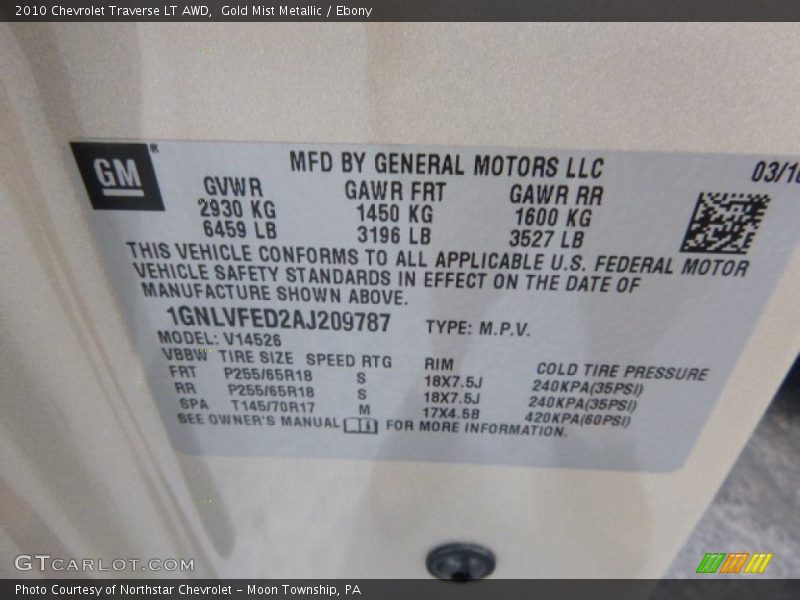 Gold Mist Metallic / Ebony 2010 Chevrolet Traverse LT AWD