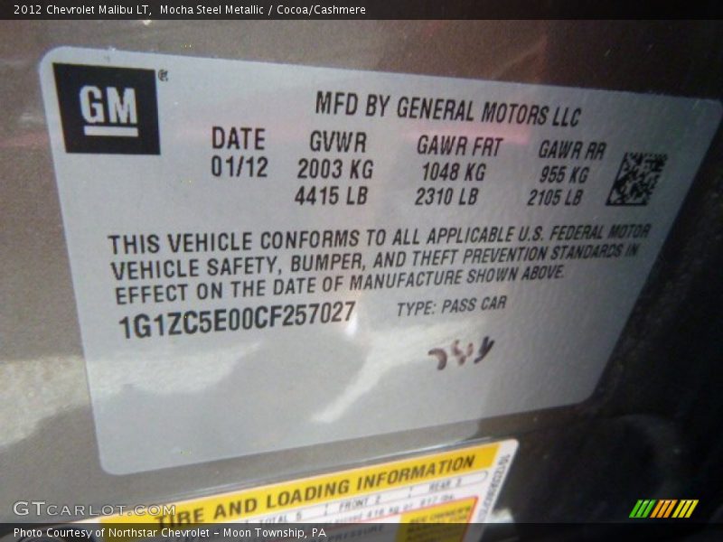 Mocha Steel Metallic / Cocoa/Cashmere 2012 Chevrolet Malibu LT