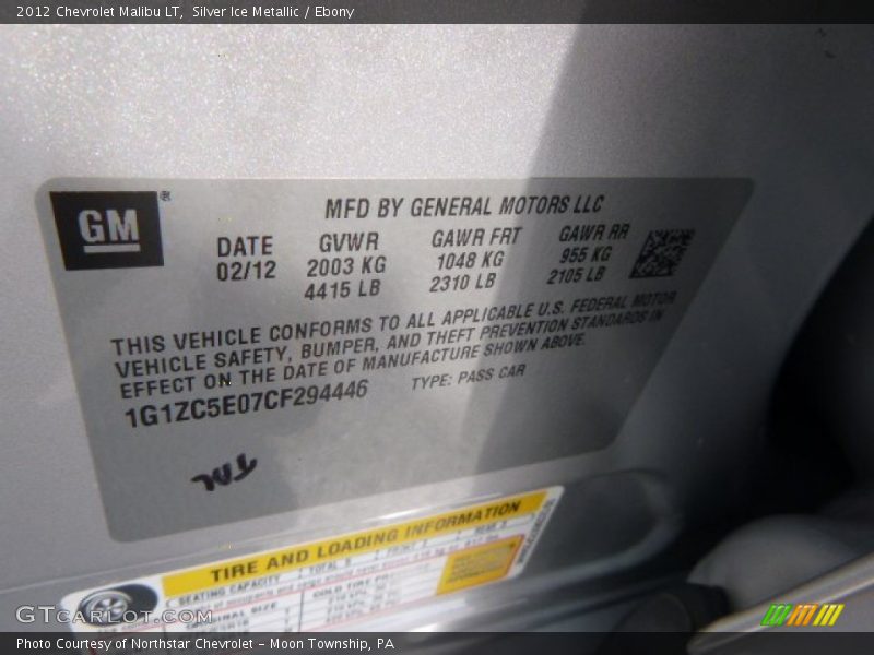 Silver Ice Metallic / Ebony 2012 Chevrolet Malibu LT