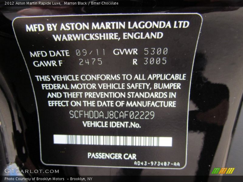 Marron Black / Bitter Chocolate 2012 Aston Martin Rapide Luxe