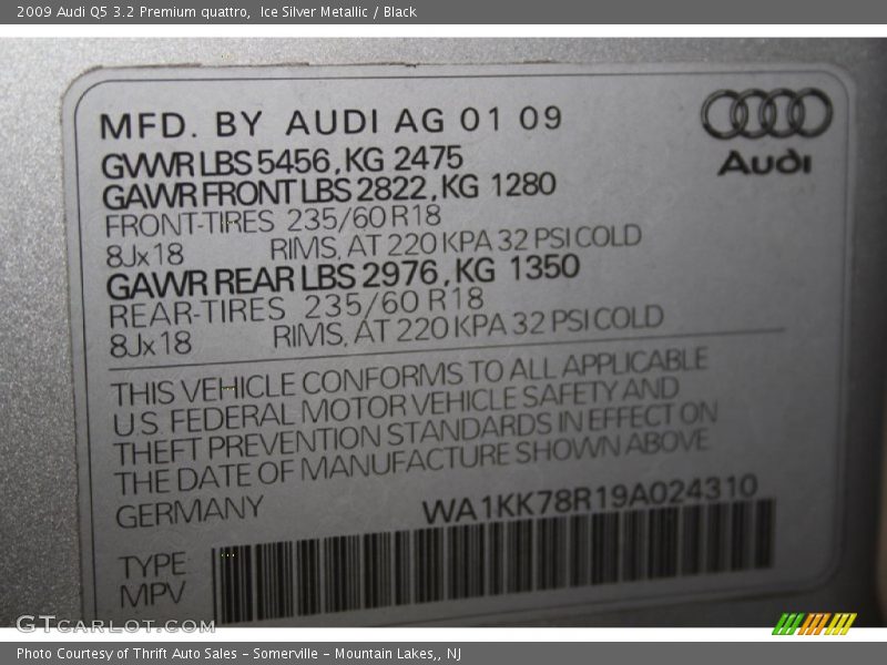 Ice Silver Metallic / Black 2009 Audi Q5 3.2 Premium quattro