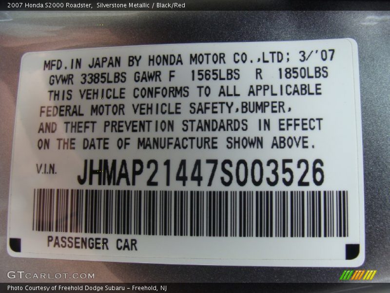 Silverstone Metallic / Black/Red 2007 Honda S2000 Roadster