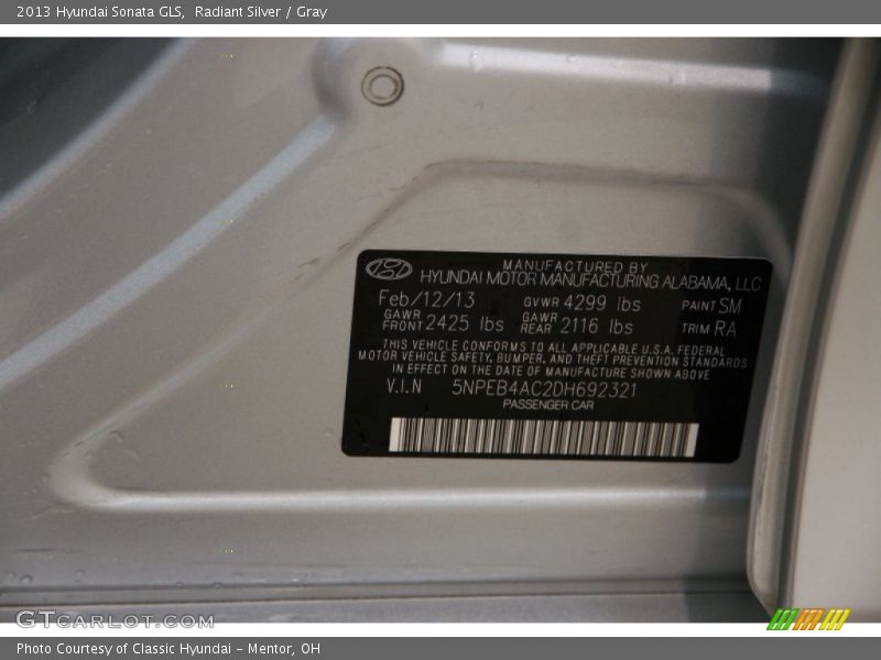 Radiant Silver / Gray 2013 Hyundai Sonata GLS