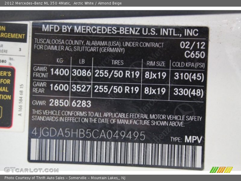Arctic White / Almond Beige 2012 Mercedes-Benz ML 350 4Matic