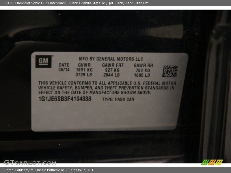 Black Granite Metallic / Jet Black/Dark Titanium 2015 Chevrolet Sonic LTZ Hatchback