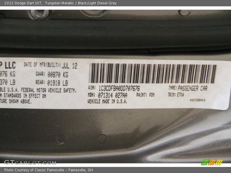 Tungsten Metallic / Black/Light Diesel Gray 2013 Dodge Dart SXT
