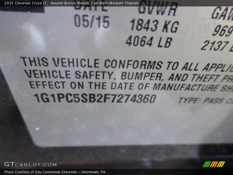 Autumn Bronze Metallic / Jet Black/Medium Titanium 2015 Chevrolet Cruze LT
