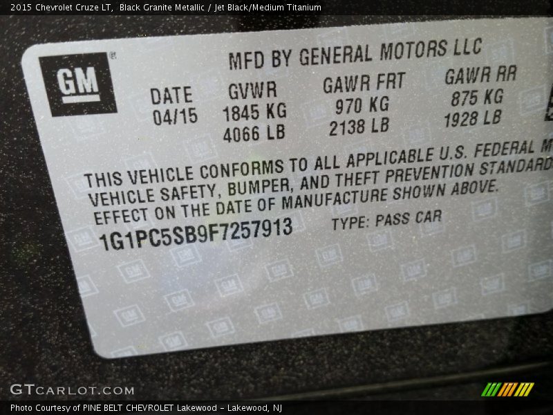 Black Granite Metallic / Jet Black/Medium Titanium 2015 Chevrolet Cruze LT