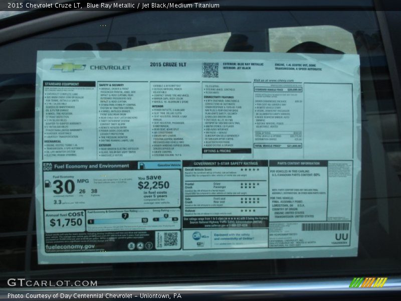 Blue Ray Metallic / Jet Black/Medium Titanium 2015 Chevrolet Cruze LT