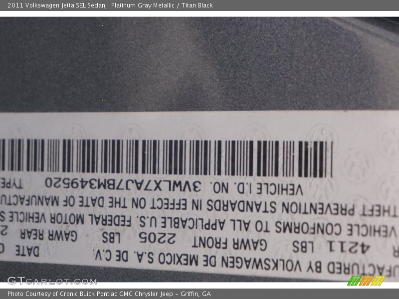 Platinum Gray Metallic / Titan Black 2011 Volkswagen Jetta SEL Sedan