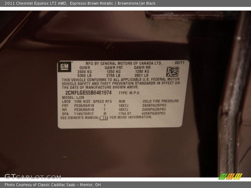 Espresso Brown Metallic / Brownstone/Jet Black 2011 Chevrolet Equinox LTZ AWD