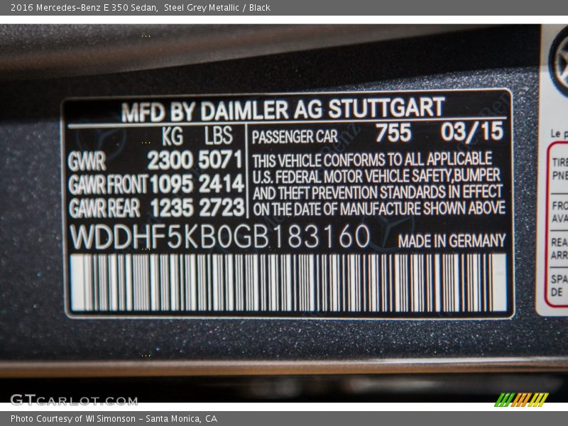 Steel Grey Metallic / Black 2016 Mercedes-Benz E 350 Sedan
