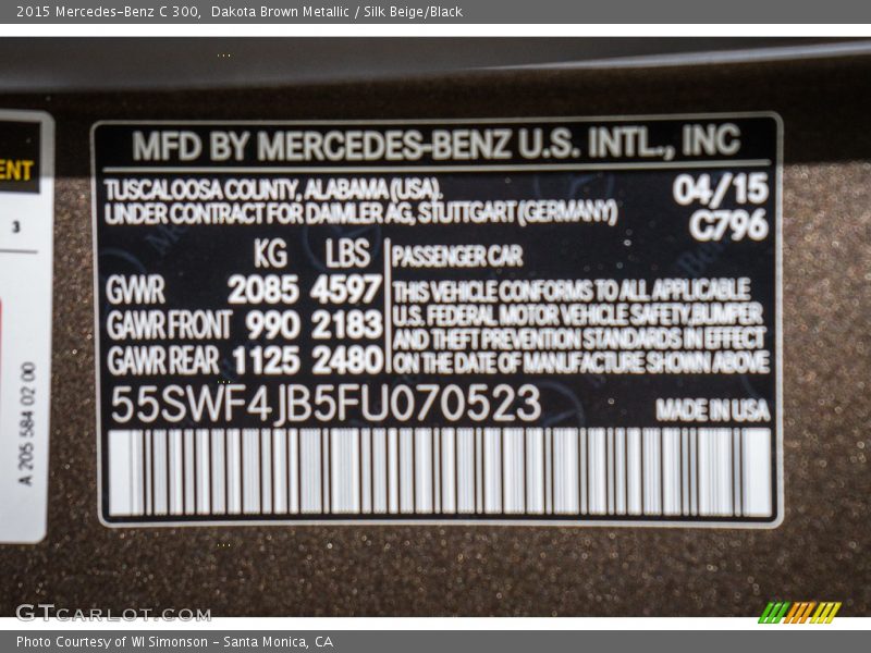 Dakota Brown Metallic / Silk Beige/Black 2015 Mercedes-Benz C 300