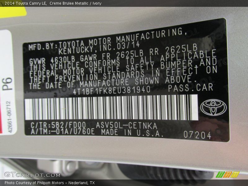 Creme Brulee Metallic / Ivory 2014 Toyota Camry LE
