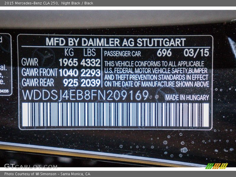 Night Black / Black 2015 Mercedes-Benz CLA 250