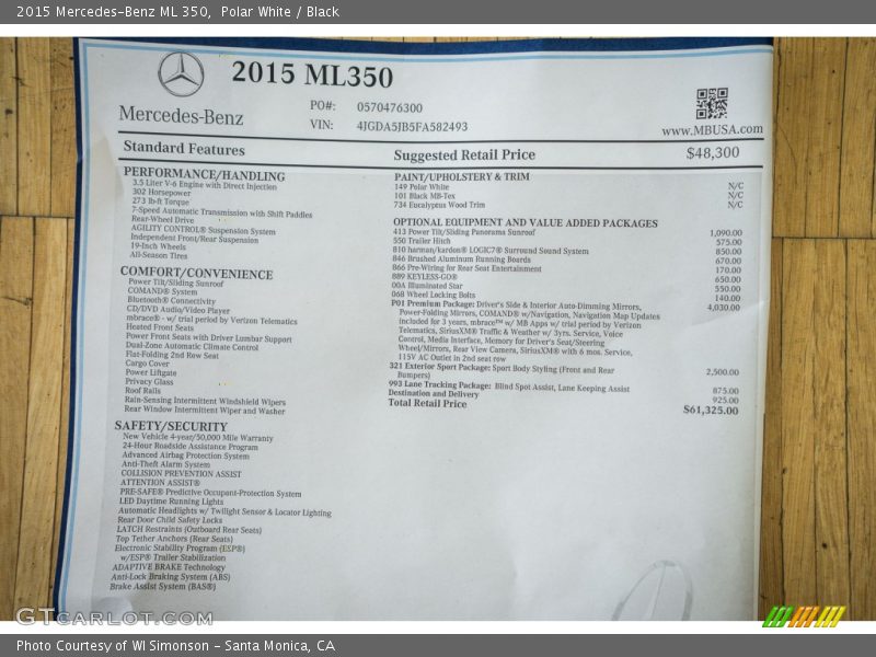Polar White / Black 2015 Mercedes-Benz ML 350