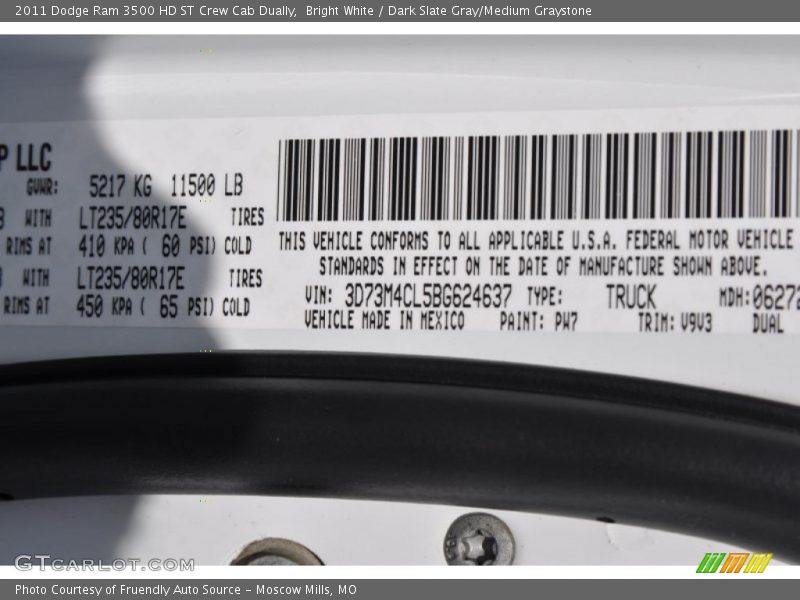 Bright White / Dark Slate Gray/Medium Graystone 2011 Dodge Ram 3500 HD ST Crew Cab Dually