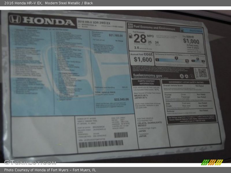 Modern Steel Metallic / Black 2016 Honda HR-V EX