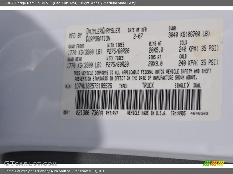 Bright White / Medium Slate Gray 2007 Dodge Ram 1500 ST Quad Cab 4x4