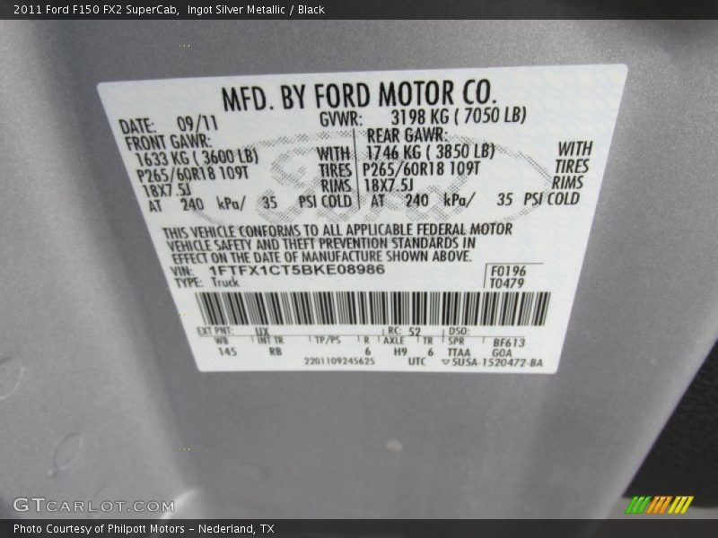Ingot Silver Metallic / Black 2011 Ford F150 FX2 SuperCab
