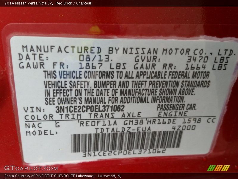 Red Brick / Charcoal 2014 Nissan Versa Note SV