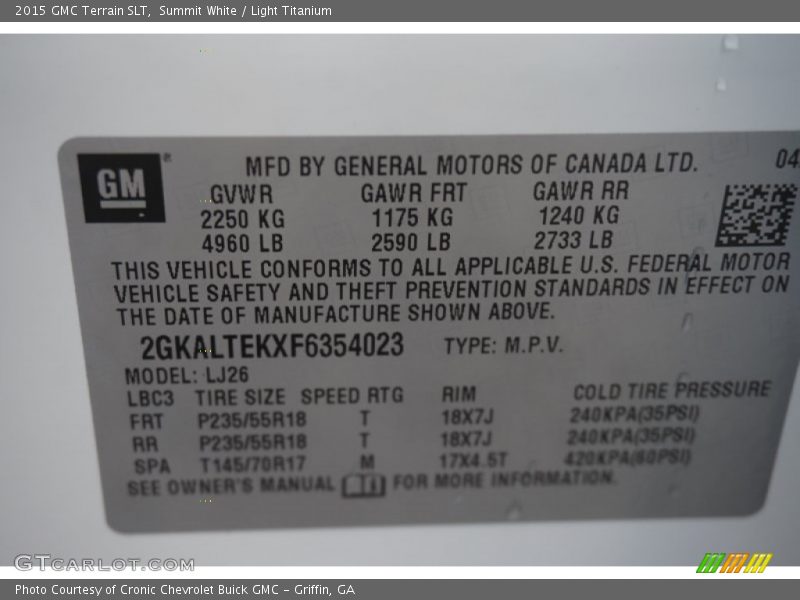 Summit White / Light Titanium 2015 GMC Terrain SLT