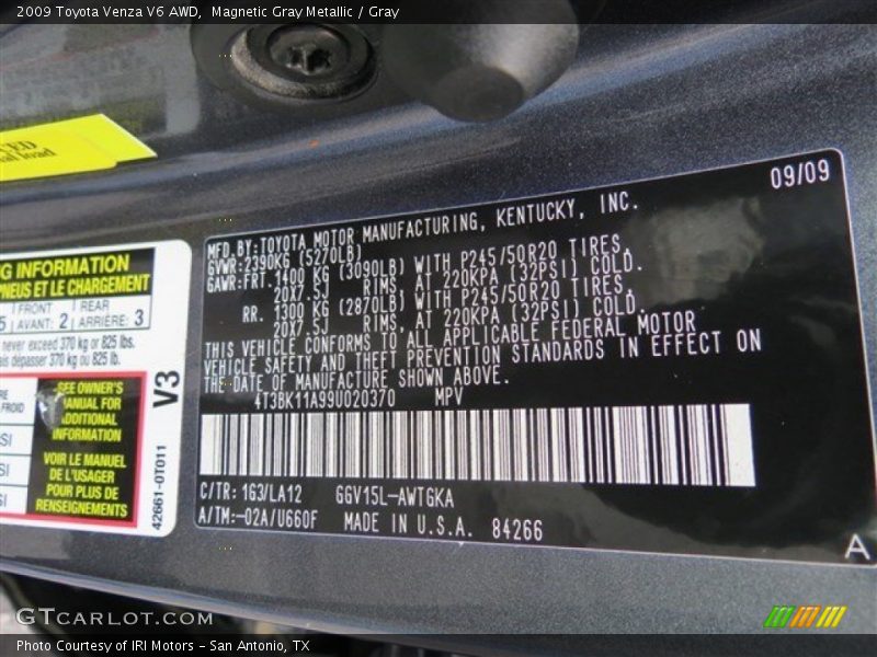 Magnetic Gray Metallic / Gray 2009 Toyota Venza V6 AWD