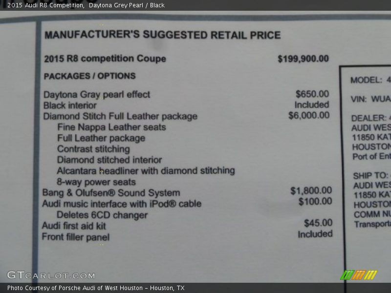  2015 R8 Competition Window Sticker