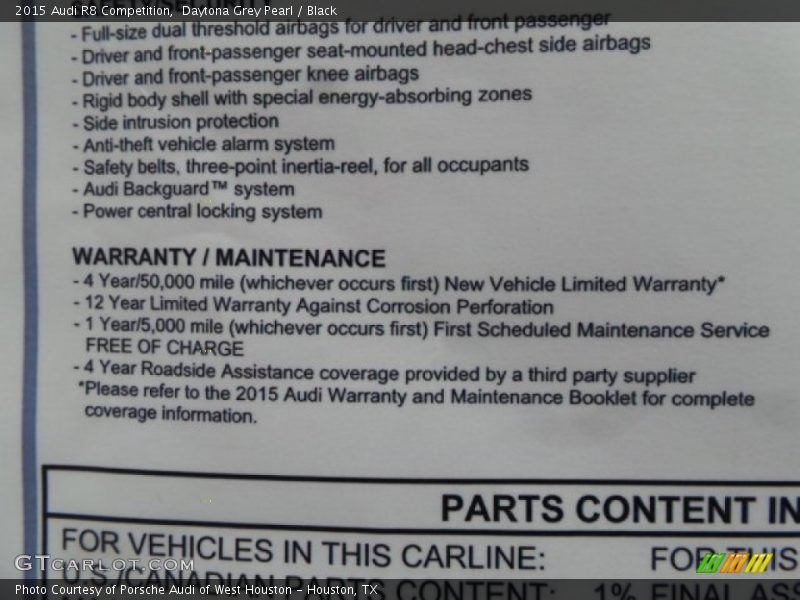  2015 R8 Competition Window Sticker