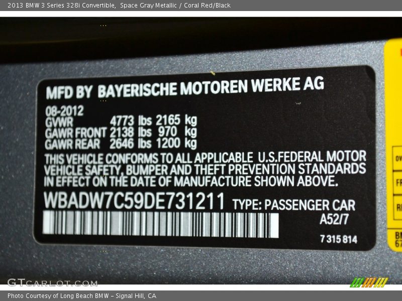 2013 3 Series 328i Convertible Space Gray Metallic Color Code A52