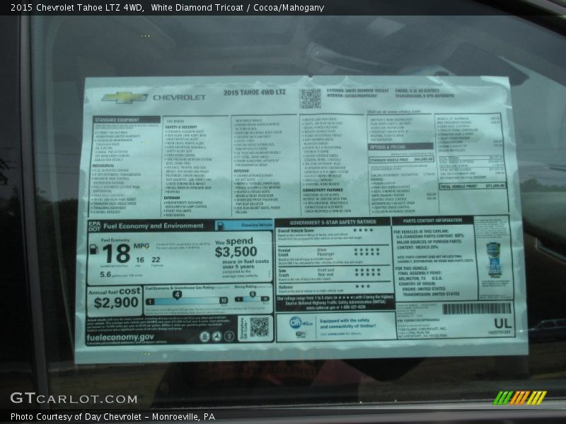 White Diamond Tricoat / Cocoa/Mahogany 2015 Chevrolet Tahoe LTZ 4WD