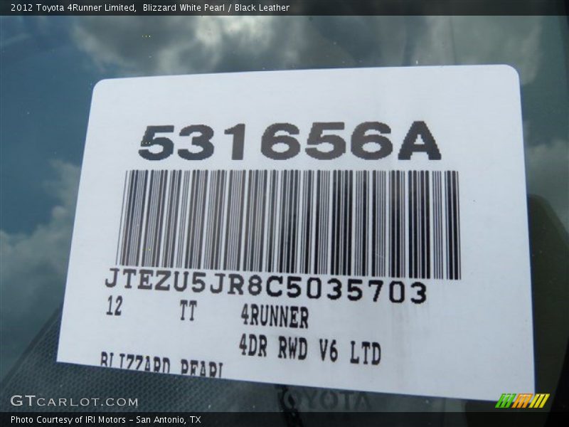 Blizzard White Pearl / Black Leather 2012 Toyota 4Runner Limited