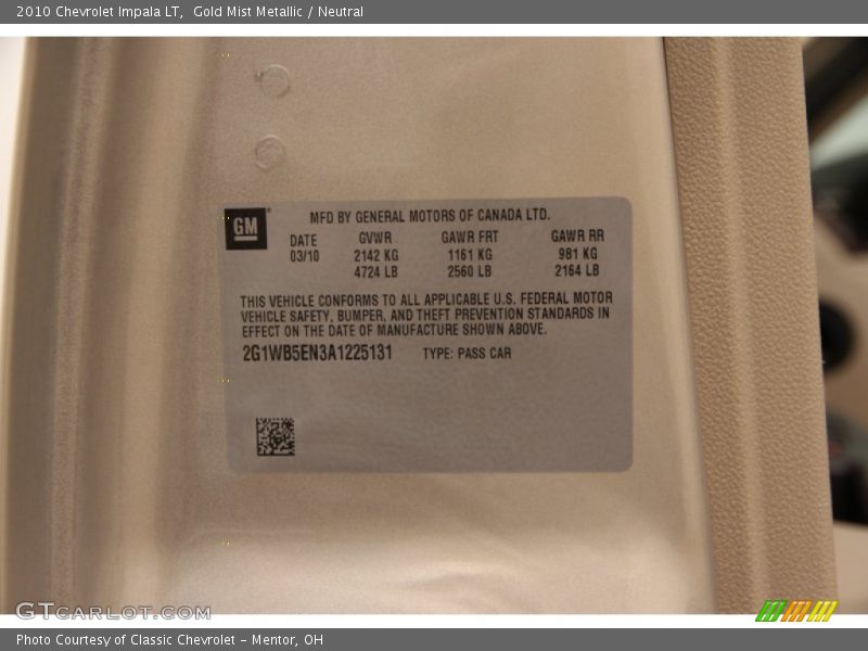 Gold Mist Metallic / Neutral 2010 Chevrolet Impala LT