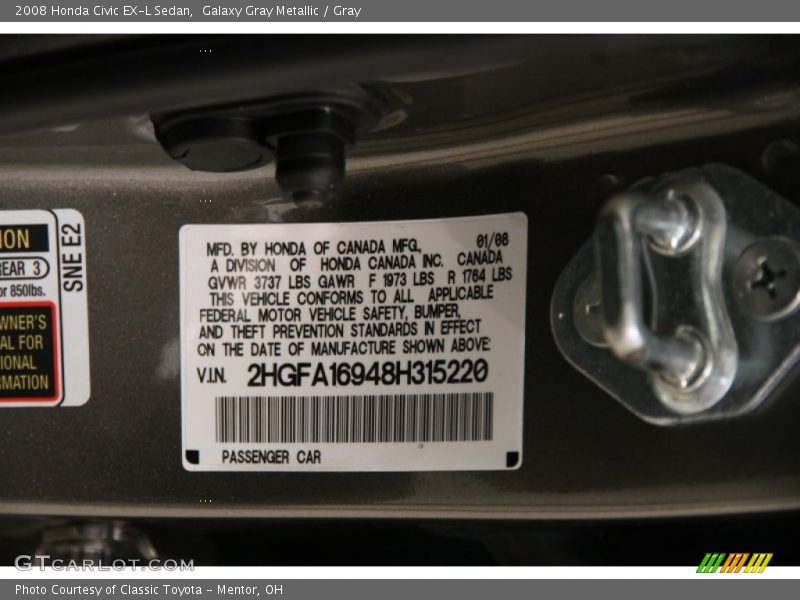 Galaxy Gray Metallic / Gray 2008 Honda Civic EX-L Sedan