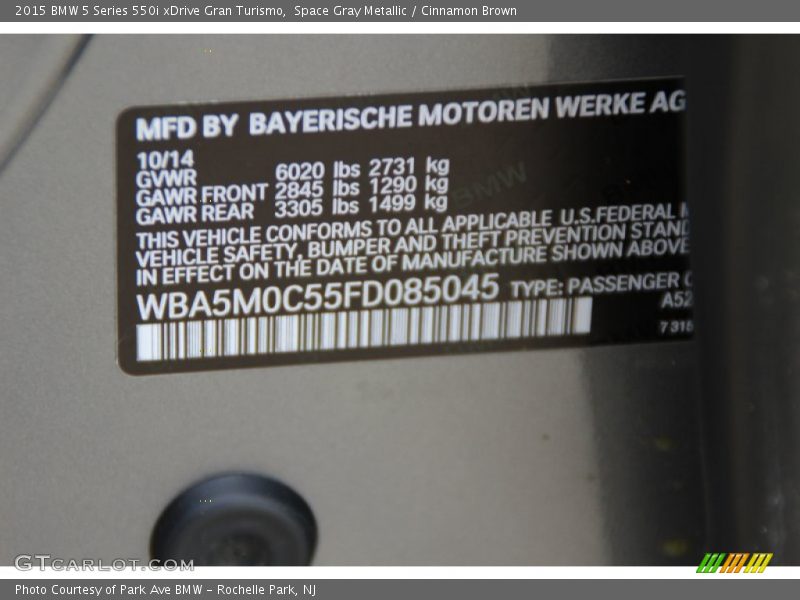 Space Gray Metallic / Cinnamon Brown 2015 BMW 5 Series 550i xDrive Gran Turismo