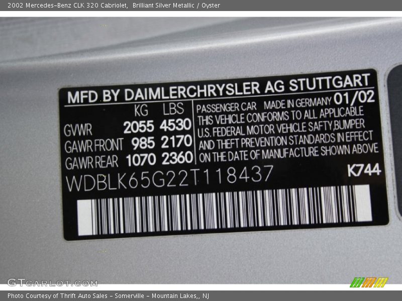 Brilliant Silver Metallic / Oyster 2002 Mercedes-Benz CLK 320 Cabriolet