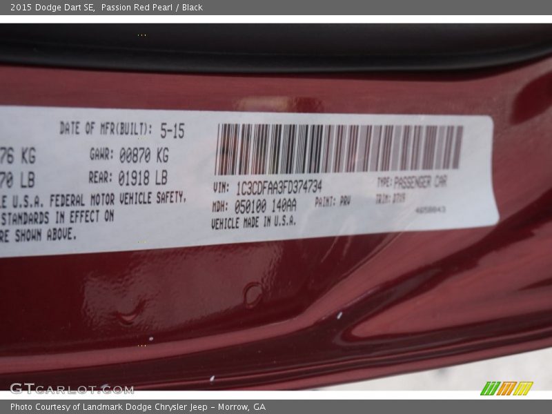 Passion Red Pearl / Black 2015 Dodge Dart SE